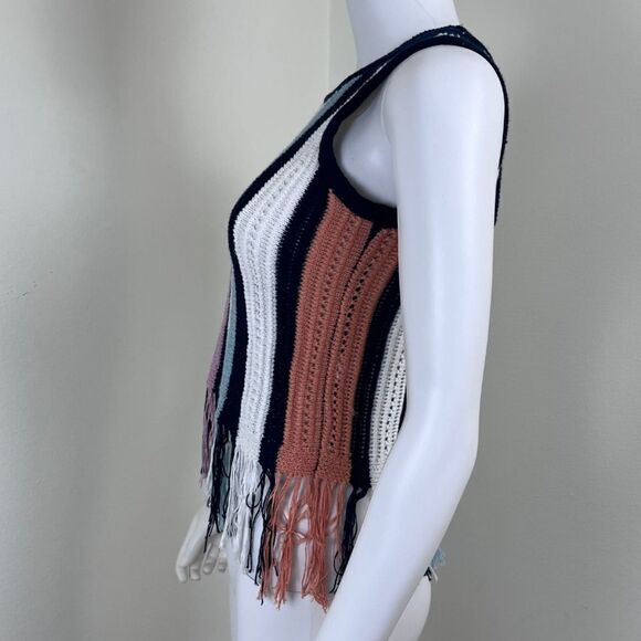 Crave Fame Women Size XS Crochet Knit Cropped Striped Tank Pullover Top Festival - Picture 2 of 11
